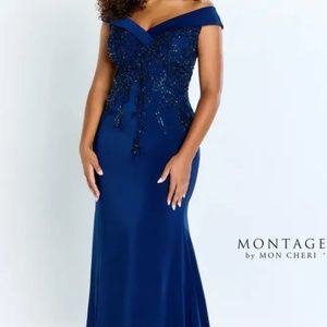NWT Mon Cheri Montage 220932 Evening/ MOB Dress Navy Blue -- Size 14, MSRP $645